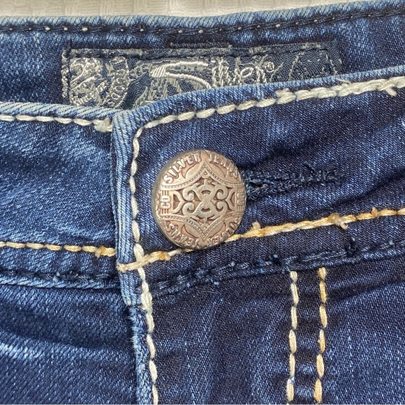 Silver Jeans Aiko Flap Skinny White Thick Stitch Dark Stretch; Women’s 27W 31L - Picture 9 of 16